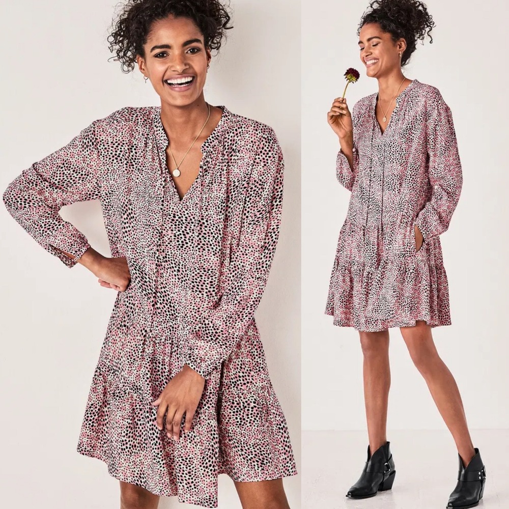 Hush UK Pink Ferdi Printed Mini Dress Shift Tiered Womens Size 6 UK or US 2 Boho